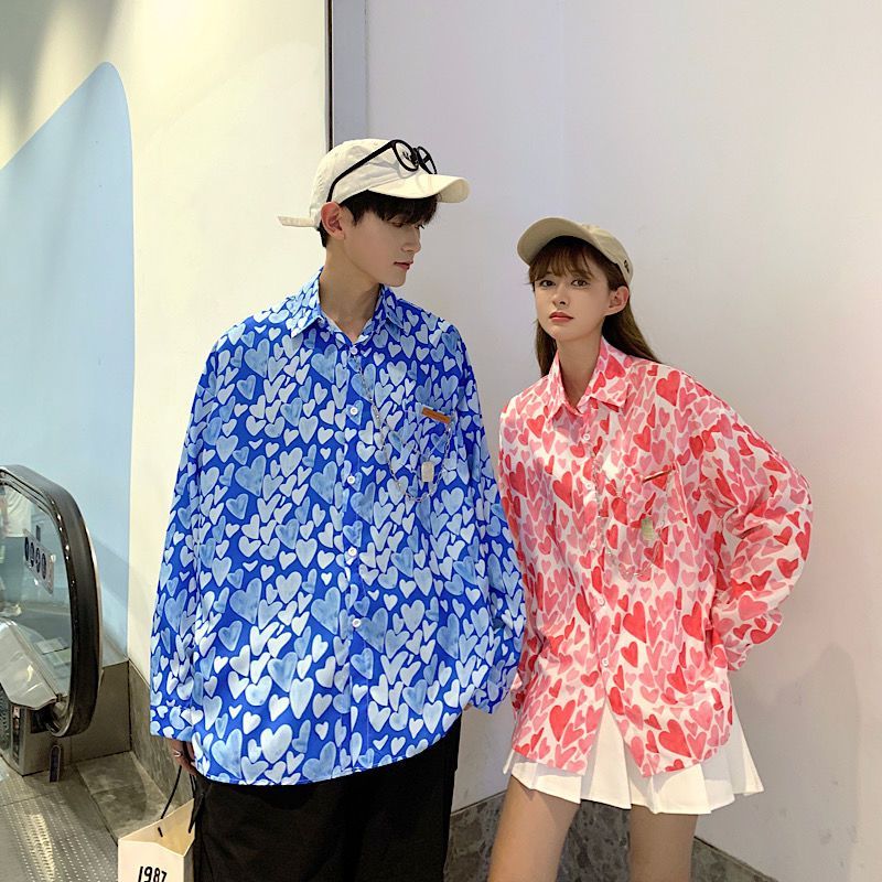 oversize長袖襯衫女早秋原宿bf風寬鬆韓版高街設計感情侶襯衣ins