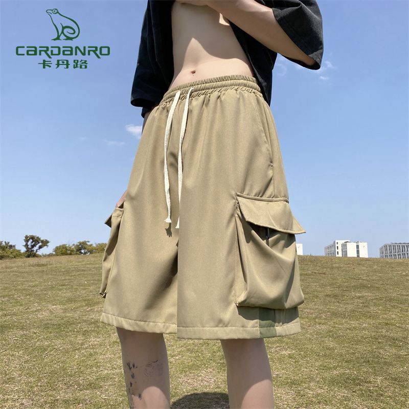 卡丹路军绿色工装短裤男夏季美式高街潮牌痞帅大码宽松休闲五分裤