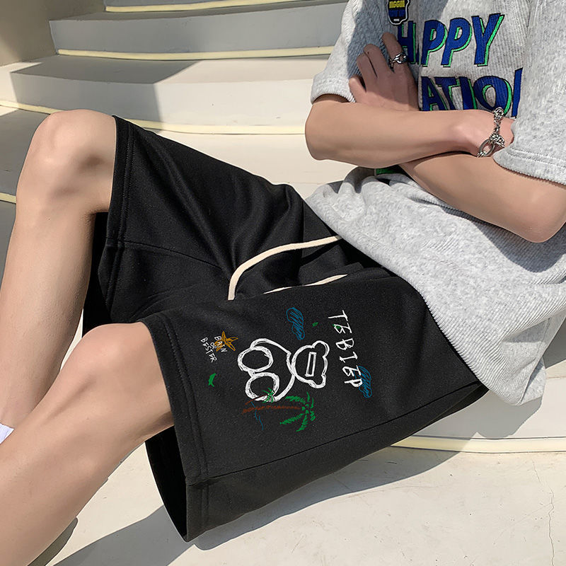 欧美休闲短裤男夏季潮牌发泡彩色印花5五分裤设计感篮球运动中裤