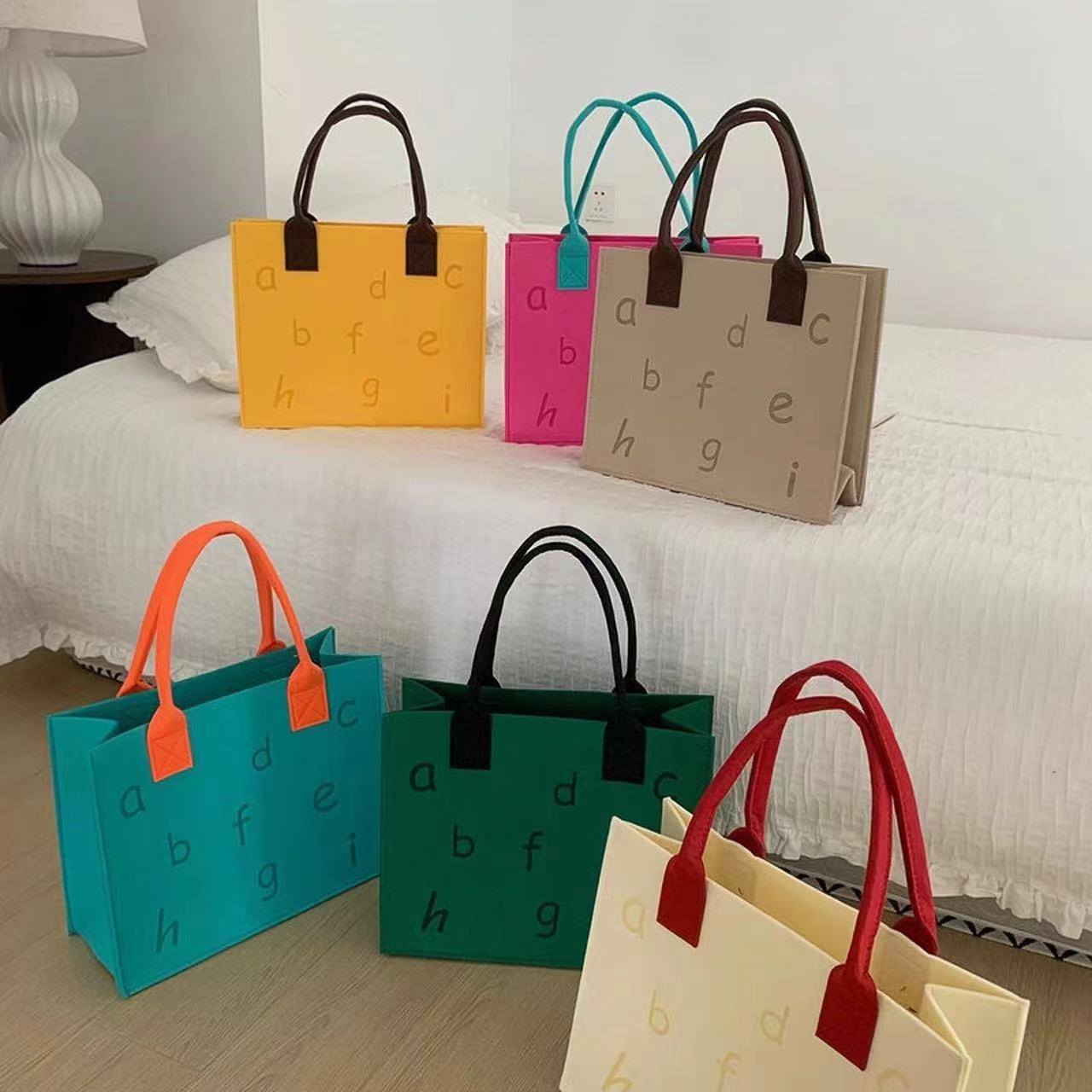ins style contrast letter felt bag going out tote bag tote bag portable large capacity gift bag women's bag