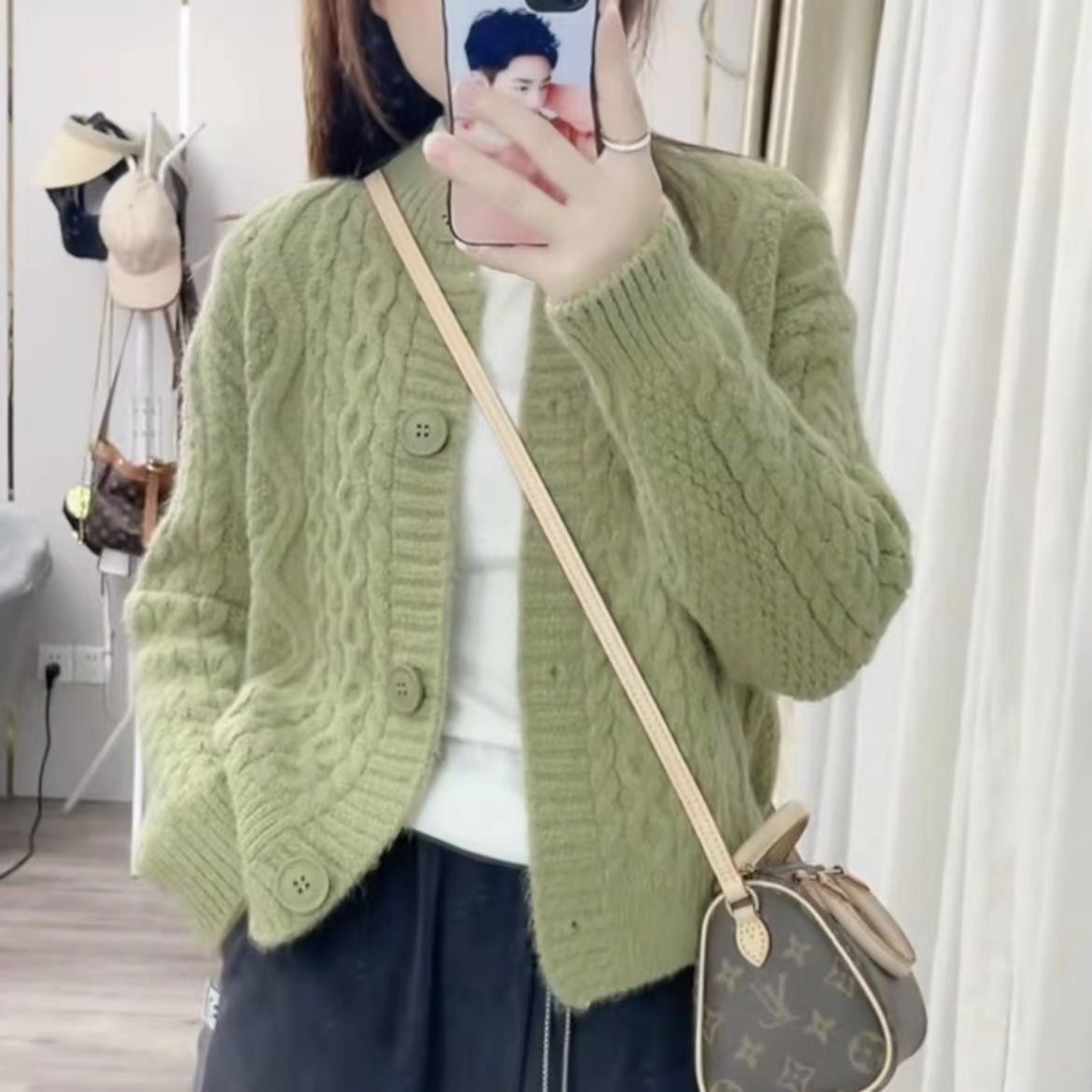 Niche design knitted cardigan women's tops  spring and autumn new loose round neck solid color twist sweater for women