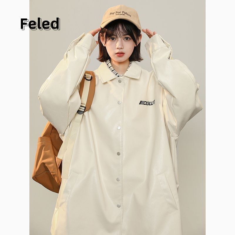 Feira Denton jacket for men and women with pu leather design niche early autumn loose oversize American retro top