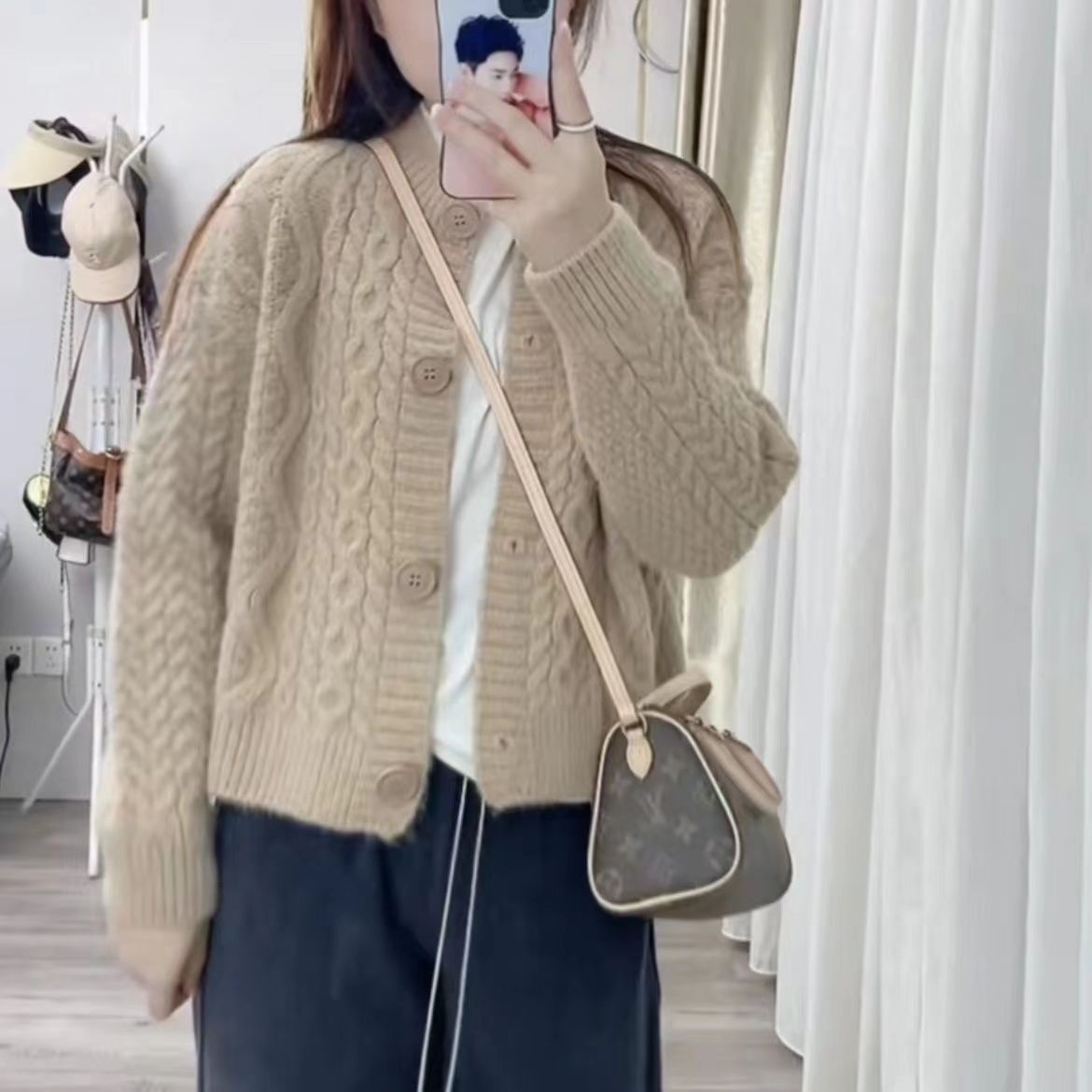 Niche design knitted cardigan women's tops  spring and autumn new loose round neck solid color twist sweater for women
