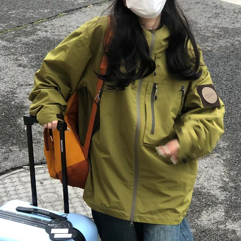 春夏新款三防日系山系戶外露營外套純色夾克外套網紅衝鋒衣女ins