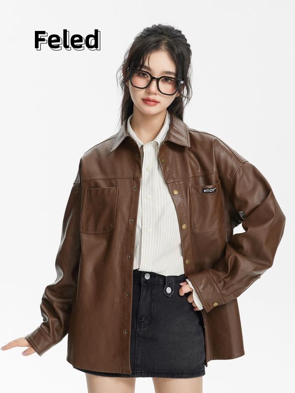 Feila Denton men's and women's early autumn new trendy brand unisex long-sleeved brown all-match cool retro all-match trendy jacket