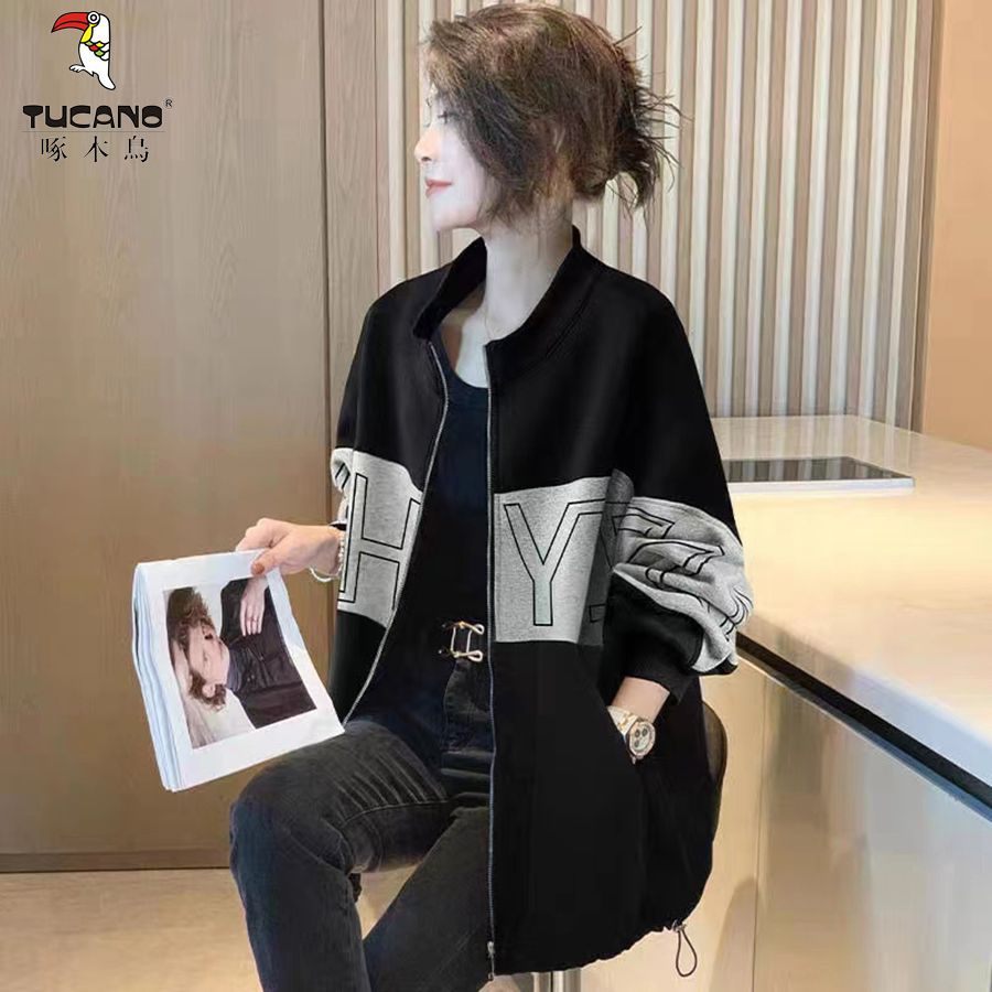 啄木鳥春秋款女士外套2023年新款洋氣大碼薄款棒球服上衣胖mm遮肚