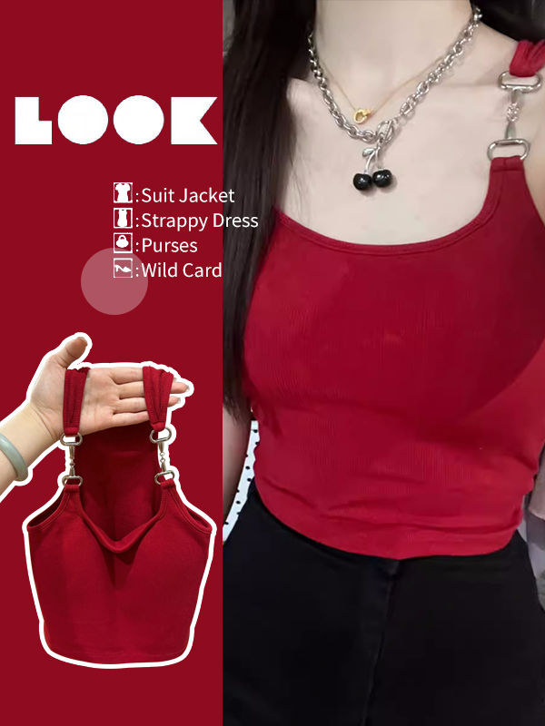 Red little camisole for women with breast pads, super hot girl wears outside and inside work clothes, sleeveless short versatile top for summer