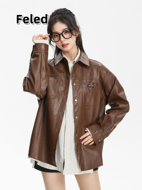 Feila Denton men's and women's early autumn new trendy brand unisex long-sleeved brown all-match cool retro all-match trendy jacket