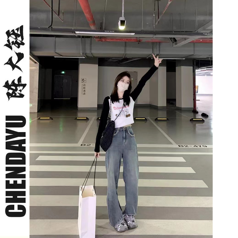Chen Dayu American style early autumn new long-sleeved t women's short cotton inner tight round neck bottoming shirt all-match tops