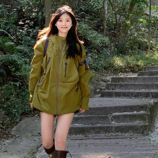 春秋純色情侶夾克外套衝鋒衣女2023春季新款三防日系山系戶外露營