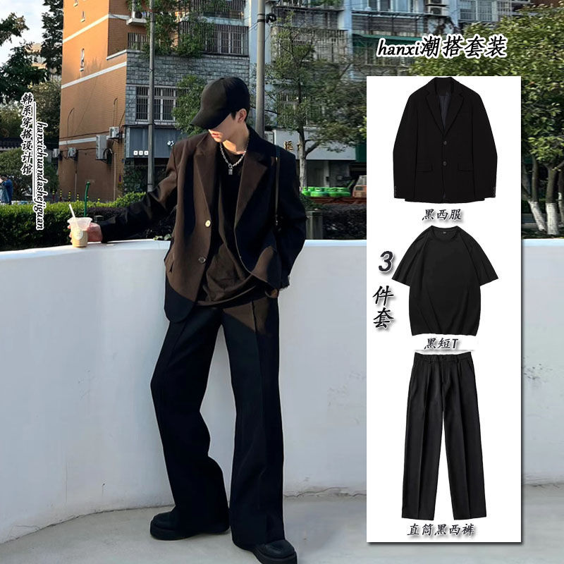 Spring and autumn casual suits for men, two-piece suits, tops, high-end Korean suits, loose dk trousers, graduation season