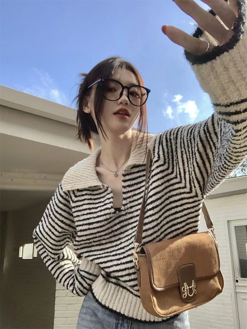 條紋套頭毛衣女秋冬韓系溫柔chic設計感小眾別致軟糯寬鬆外穿外套