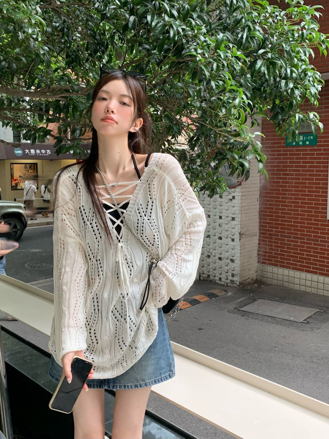 New Korean design hollow long-sleeved sweater top for women summer lazy thin sun protection blouse