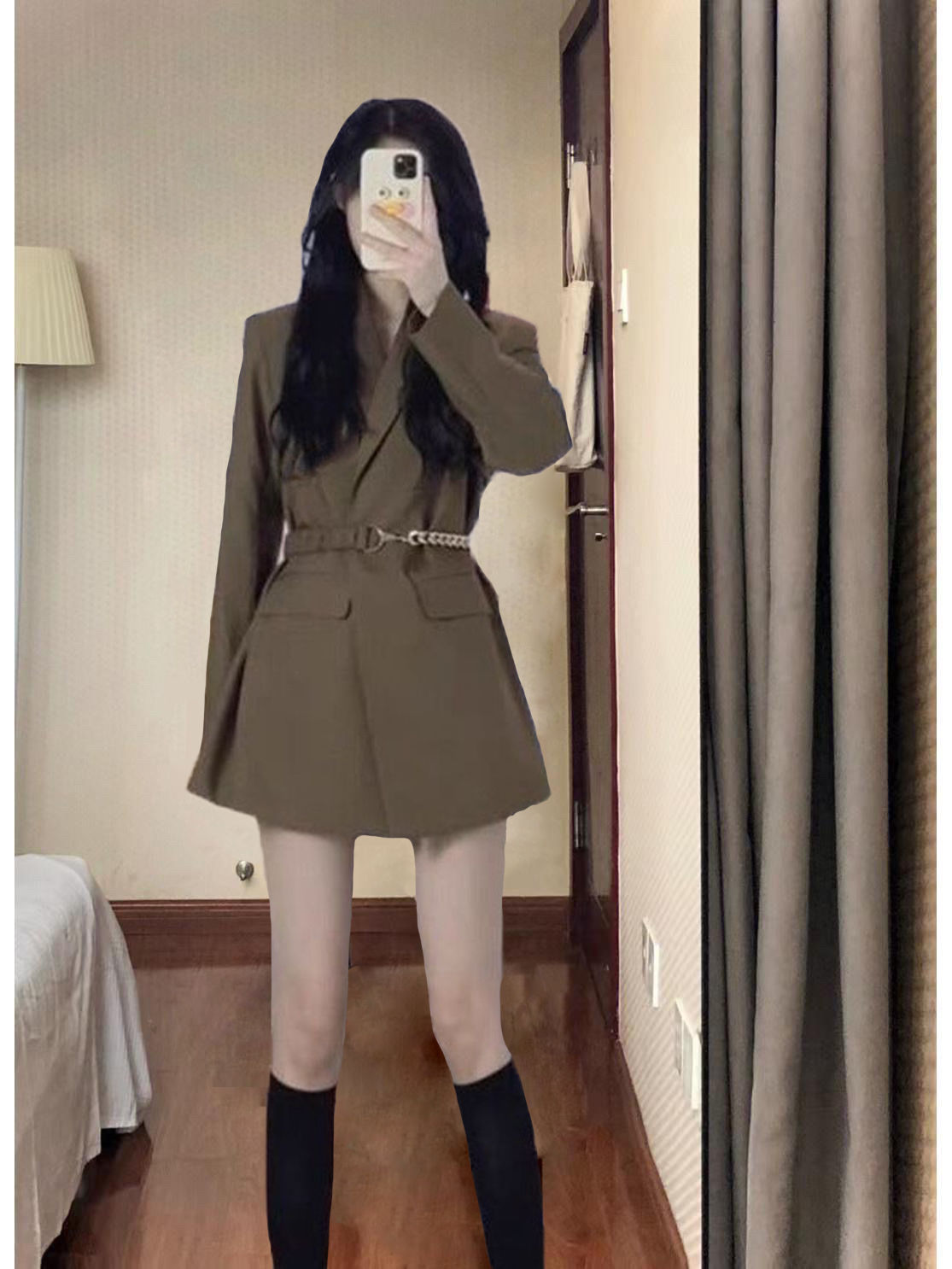 Korean style mid-length black shoulder pad blazer for women spring and autumn new style internet celebrity fashion street versatile suit top