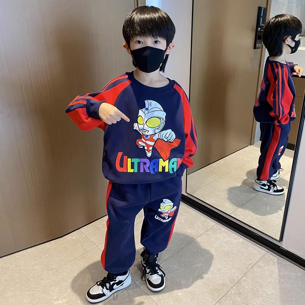 奧特曼衣服酷帥氣男童秋季套裝2023新款兒童春秋裝寶寶運動衛衣潮
