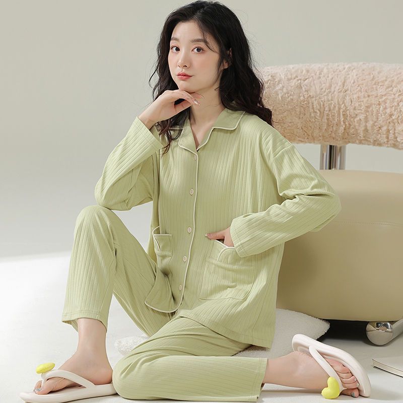 2023睡衣女春秋季長袖開衫簡約寬鬆套裝冬天潮牌家居月子服可外穿