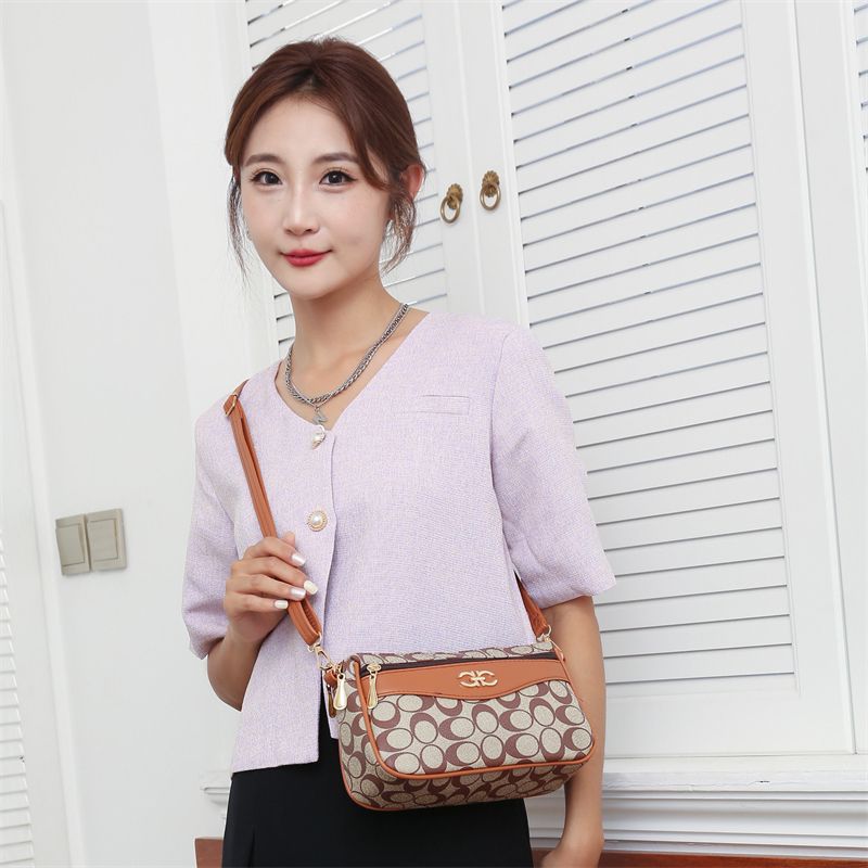 Crossbody women's fashion printed shoulder bag new multi-layer practical middle-aged mother bag casual versatile mobile phone bag
