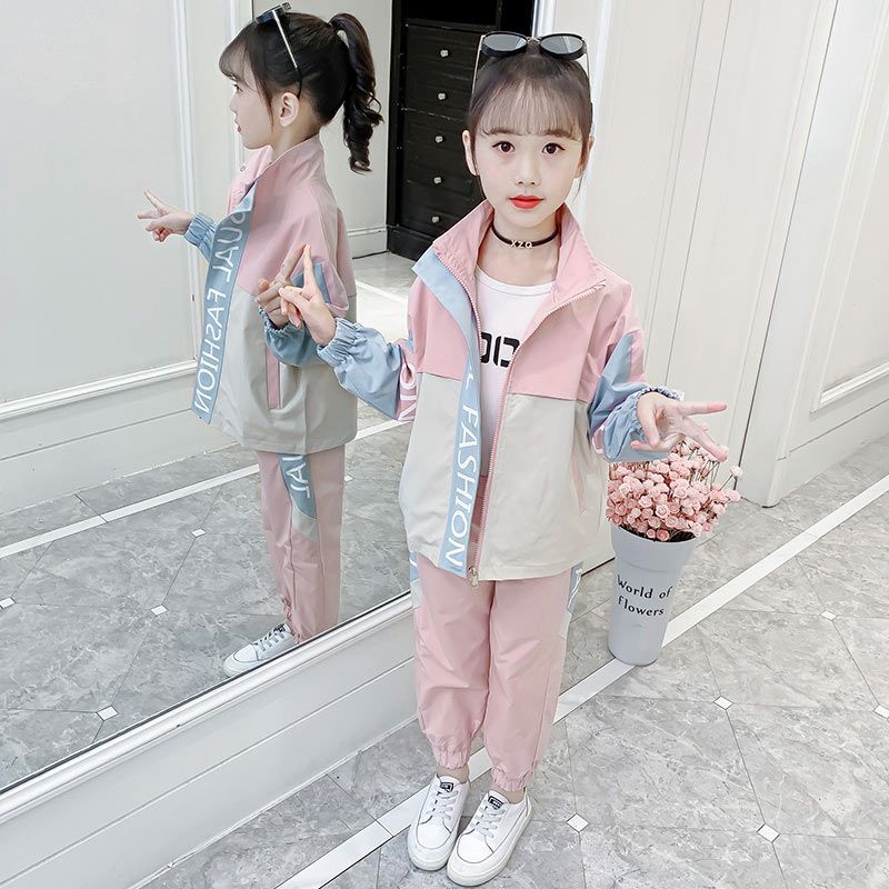 Children's clothing, girls' suits, spring and autumn clothing, children's tops, jackets, little girl clothes, sports pants, fashionable two-piece set