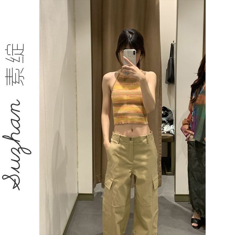 條紋針織吊帶背心女夏季法式復古辣妹內搭外穿短款設計感百搭上衣