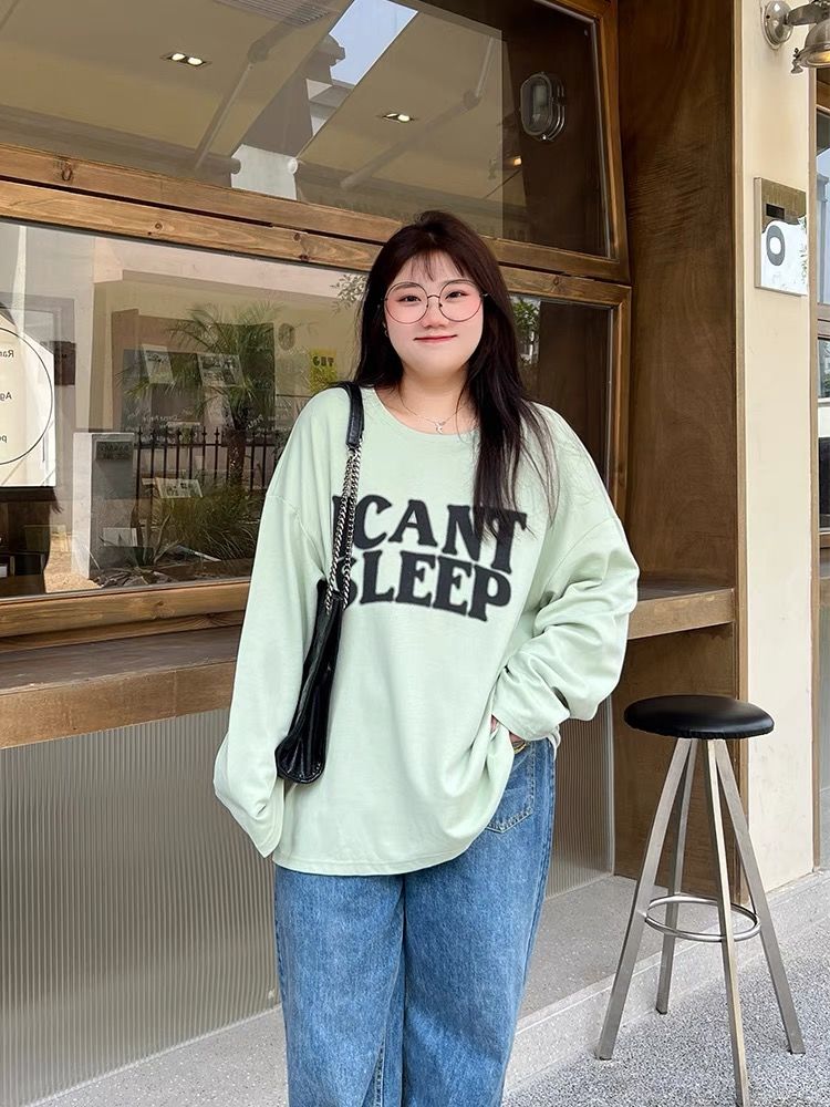 200斤大碼女裝長袖t恤秋季新款胖mm寬鬆顯瘦遮肚子打底衫百搭上衣