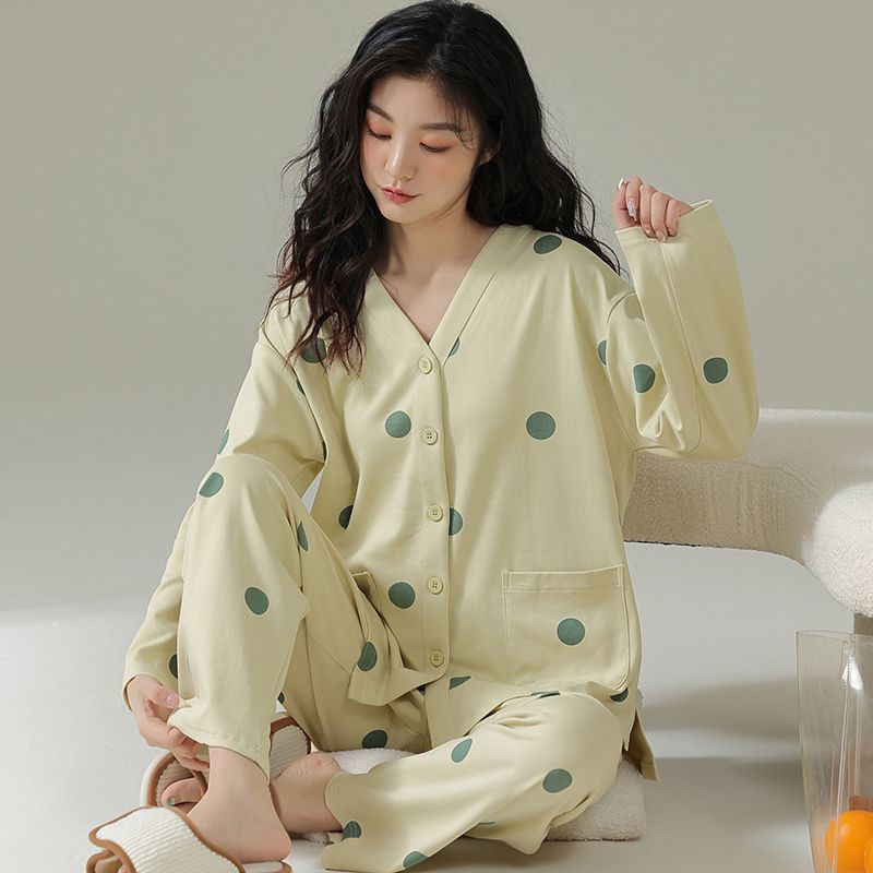 新款睡衣女春秋季長袖開衫學生寬鬆網紅套裝冬天家居月子服可外穿