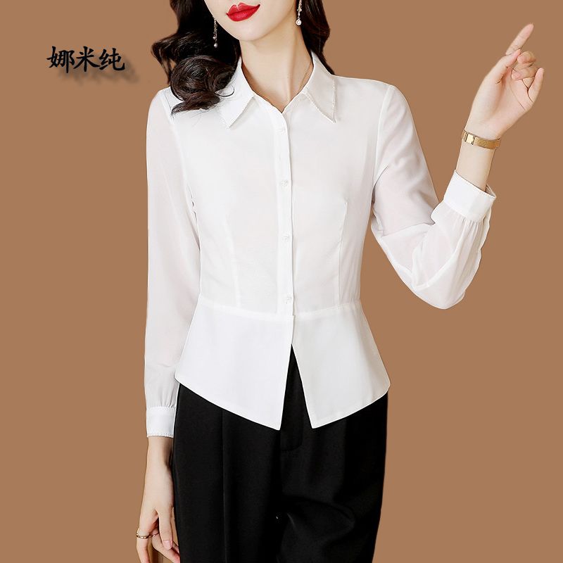 法式修身雪紡襯衫女2024春季新款設計感小眾洋氣上衣職業長袖襯衣