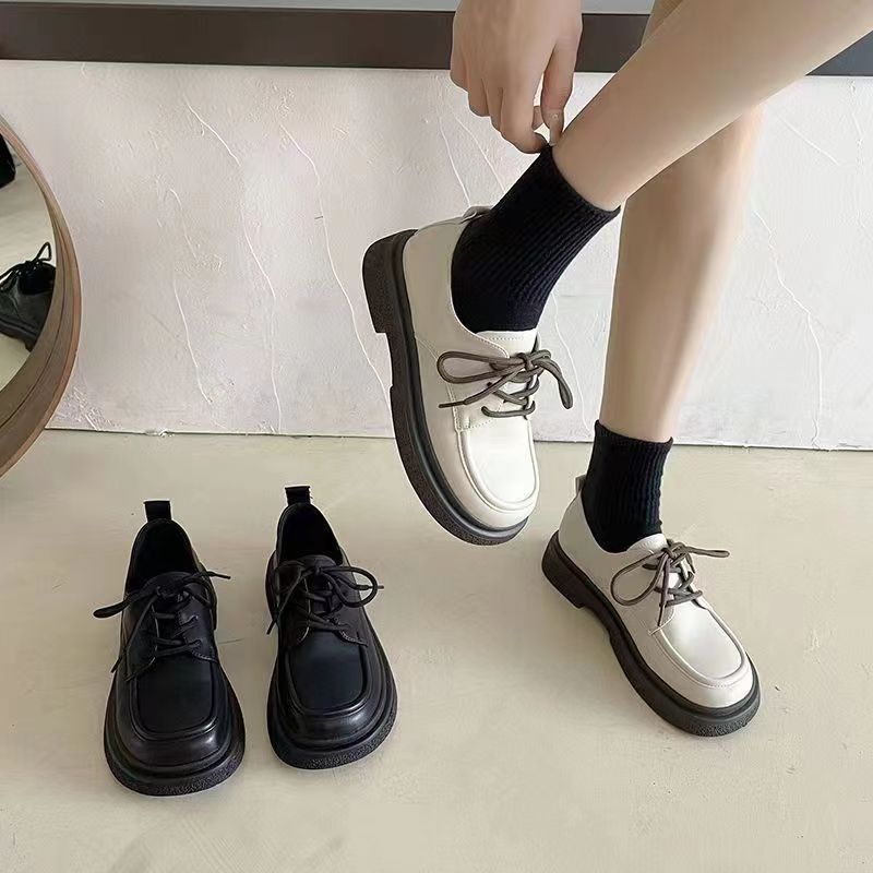 小皮鞋女英倫風2023年新款秋季百搭松糕厚底日系學生系帶復古單鞋