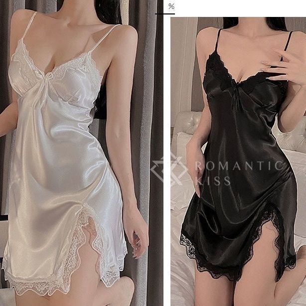 睡衣纯欲风夏季性感蕾丝迷人新款胸垫吊带花边睡裙蝴蝶结薄款辣妹