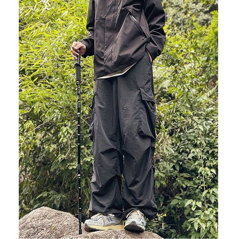 美式機能降落傘兵工裝褲男夏季潮牌薄款寬鬆小眾速干直筒休閒長褲