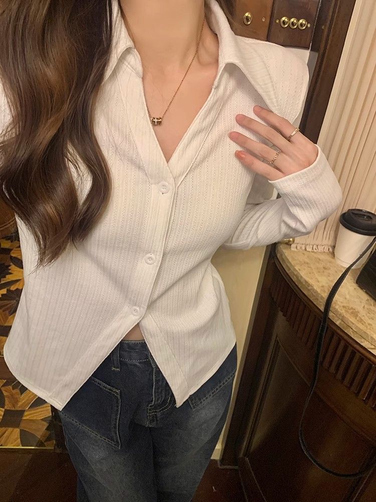 純欲風豎條紋長袖襯衫t恤女秋百搭薄款疊穿寬鬆小眾顯瘦chic上衣
