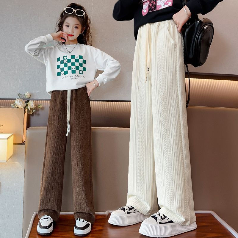 女童褲子春秋2023新款兒童秋裝女大童秋季時髦洋氣寬鬆休閒闊腿褲
