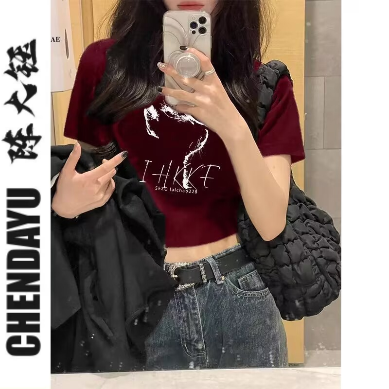 陳大鈺甜美純棉ABG穿搭短款t女夏季2023新款美式辣妹修身顯瘦上衣