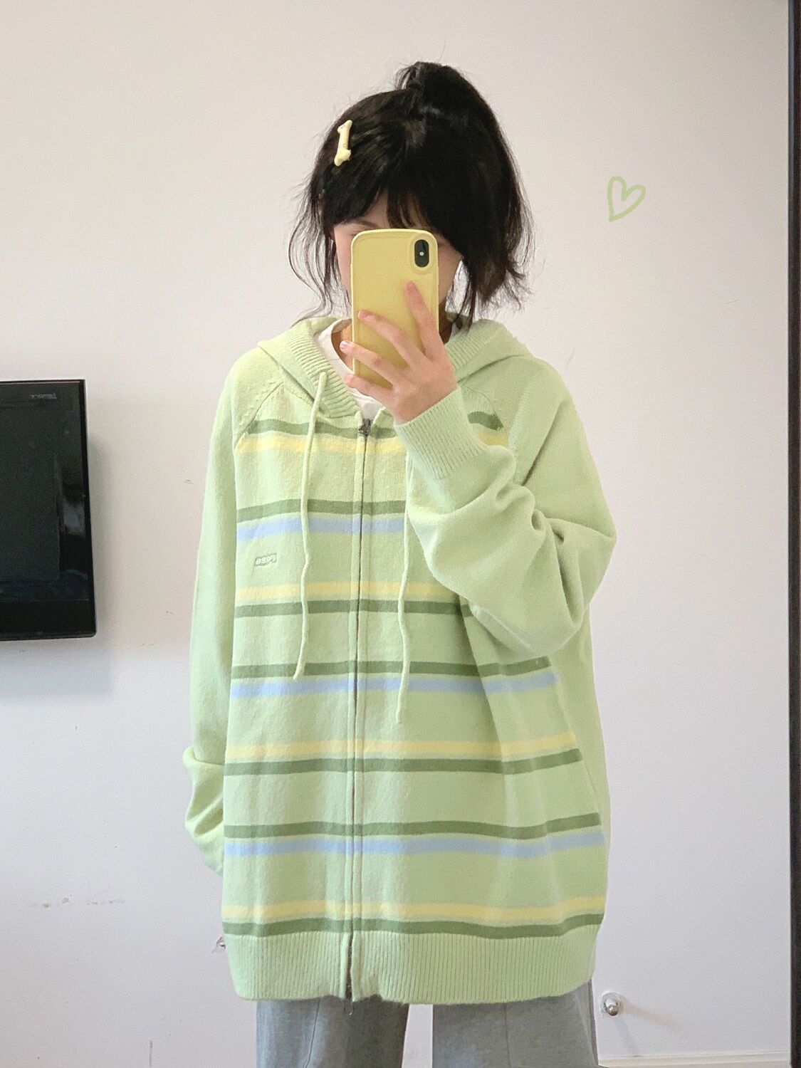 條紋撞色休閒開衫女2023春秋寬鬆韓版寬鬆慵懶風連帽針織毛衣外套