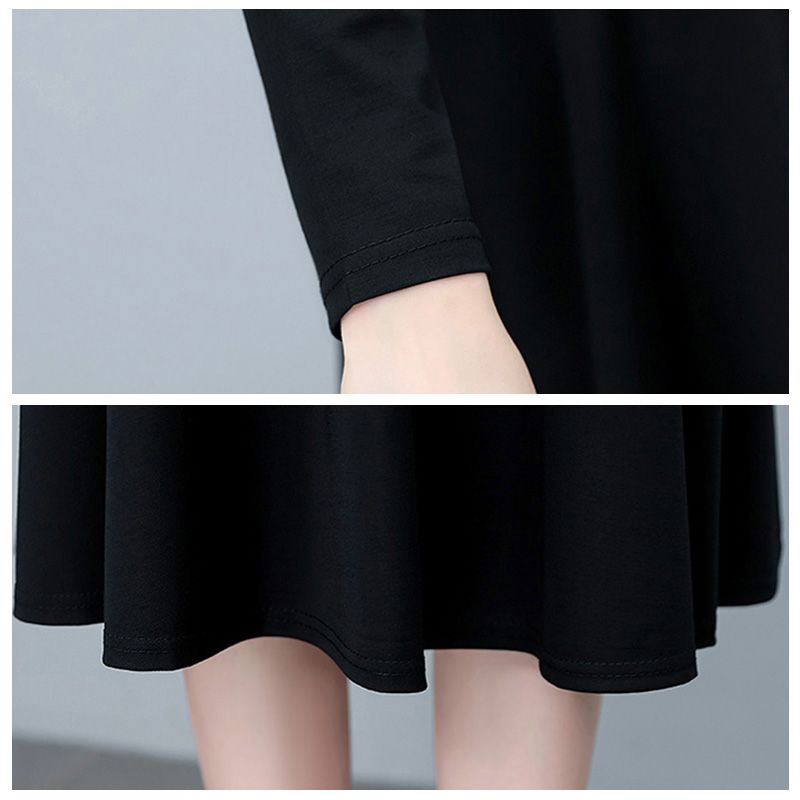 啄木鸟【正品】法式赫本风黑色连衣裙2023新款高档显瘦修身长袖裙