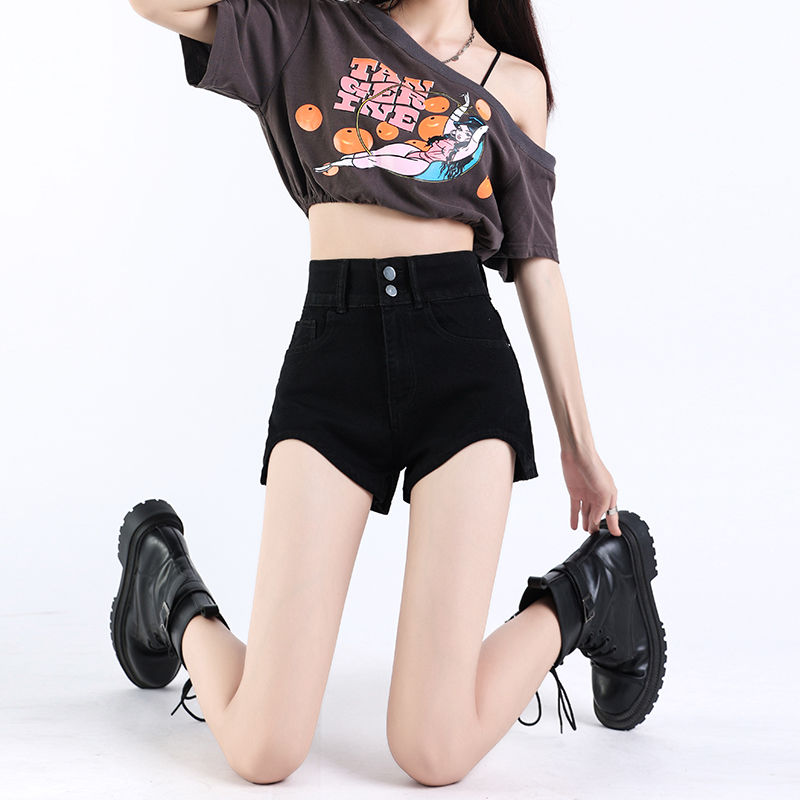 美式高腰水洗牛仔短褲女夏2023新款顯瘦薄款a字包臀緊身辣妹熱褲