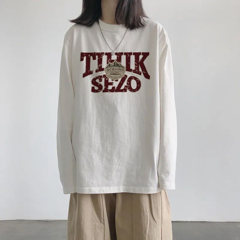 秋冬新品100%純棉長袖t恤女學生韓版寬鬆ins慵懶風打底衫上衣女潮