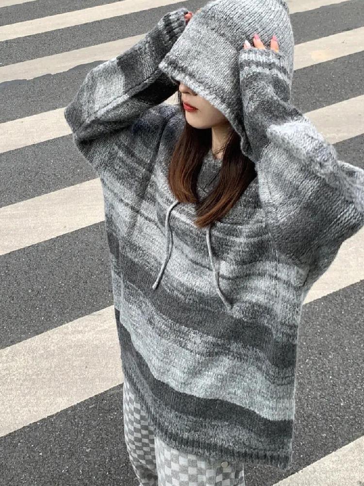 國潮上衣美式秋冬高街時尚個性新款休閒搭針織寬鬆毛衣衛衣嘻哈百