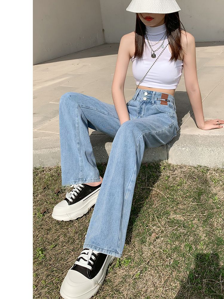 YSYOURS淺色高腰闊腿牛仔褲女春秋直筒寬鬆大碼胖MM垂感窄版拖地