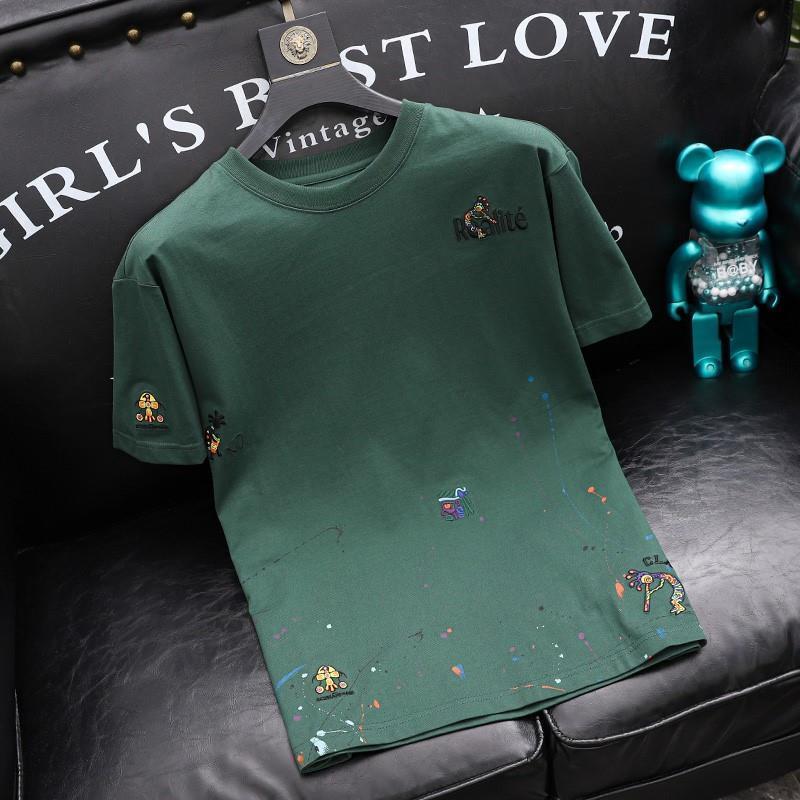 Fashionable American trendy brand splash-ink embroidery short-sleeved T-shirt 2023 summer new style versatile light luxury men's half-sleeved shirt