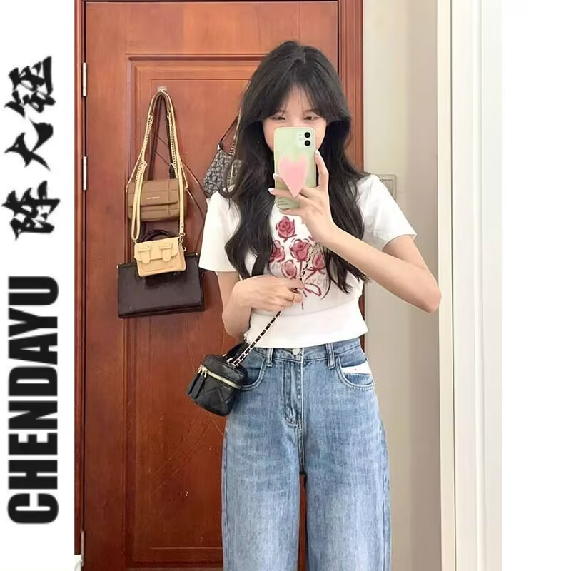 陳大鈺正肩t恤女修身短t夏設計感小眾法式辣妹短款上衣多巴胺穿搭