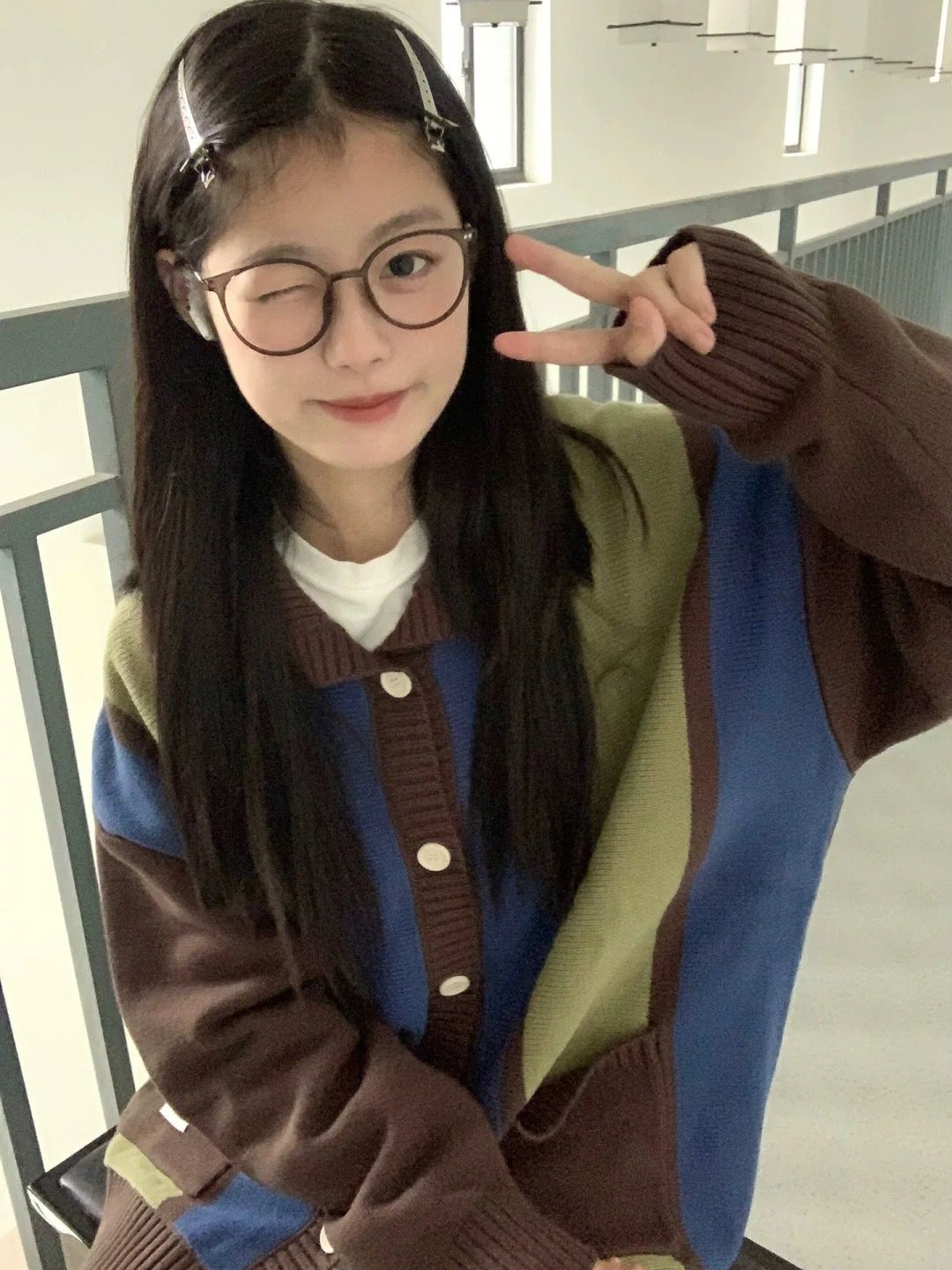 慵懶風條紋毛衣女早秋新款日系復古寬鬆百搭撞色拼接針織開衫外套