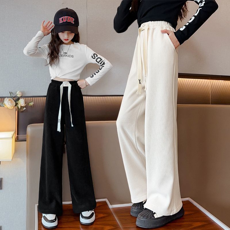 女童闊腿褲春秋2023新款中大童洋氣褲子休閒秋裝兒童寬鬆直筒長褲
