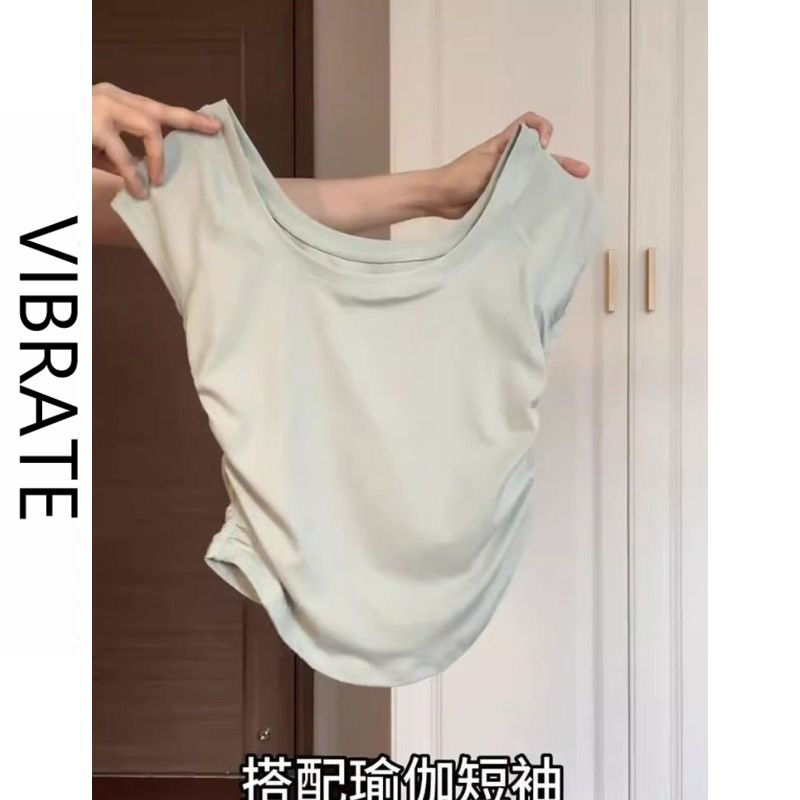 VIBRATE韓版湖藍色短袖T恤休閒減齡女裝夏多巴胺穿搭小個子時尚