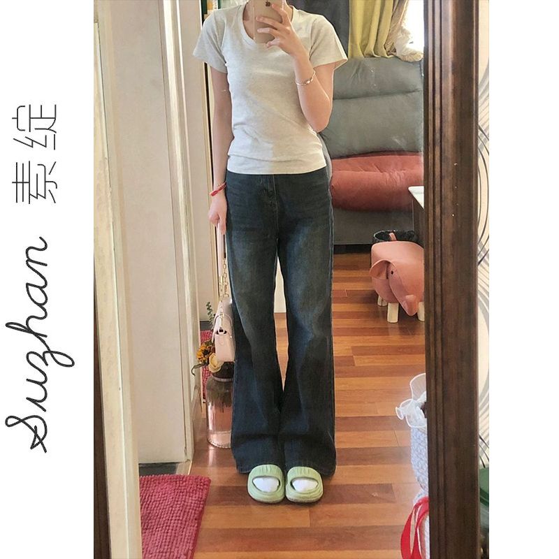 基礎款純色百搭圓領修身內搭正肩上衣女夏季新款純棉短袖t恤衫ins