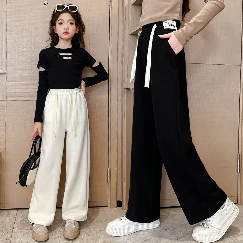 女童褲子2023新款春秋裝時尚寬鬆兒童大童長褲休閒女孩秋季闊腿褲