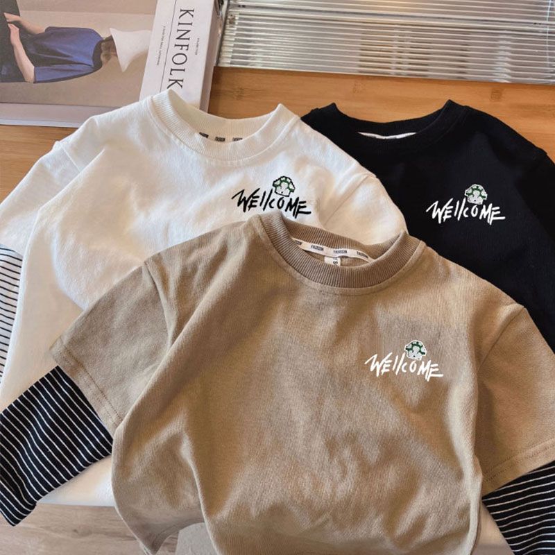 Pure cotton boys' T-shirt long-sleeved spring and autumn thin handsome children's clothing Korean version of small and medium-sized children's fake two-piece bottoming shirt