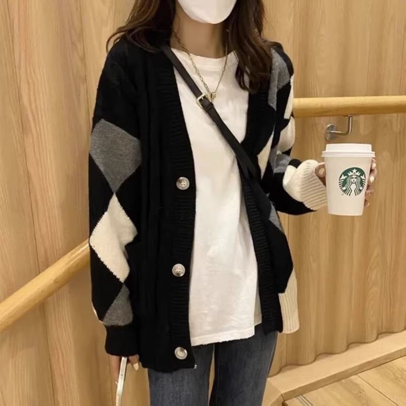 2023春秋新款大碼女裝胖MM開衫毛衣外套中長款顯瘦慵懶風針織上衣