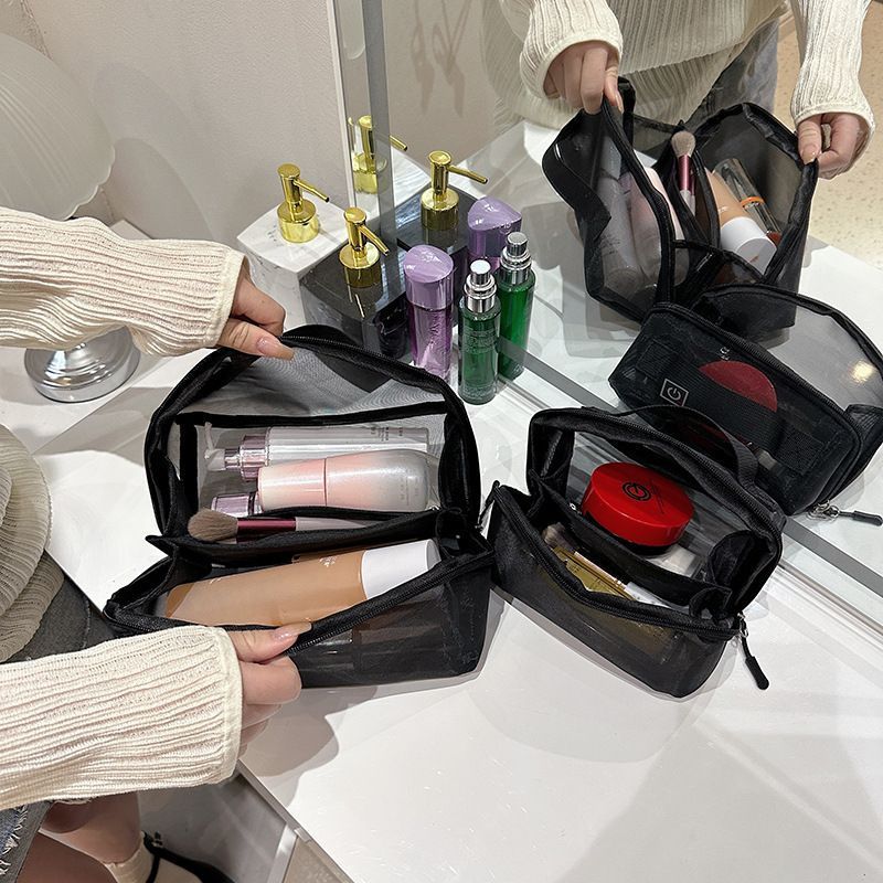南熙新款化妆包网纱黑色旅行化妆品盒化妆袋便携大容量洗漱收纳包