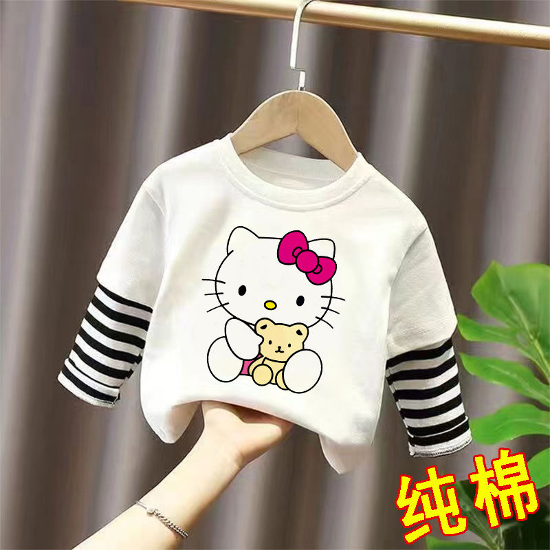 Girls' pure cotton long-sleeved T-shirt 2023 new autumn style outerwear tops for children, spring and autumn baby bottoming shirts