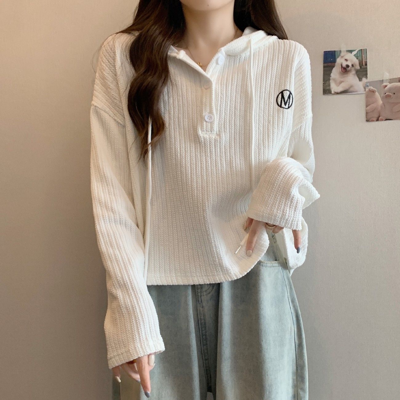 連帽長袖T恤秋季2023新款大碼女裝韓版洋氣顯瘦微胖妹妹遮肉上衣
